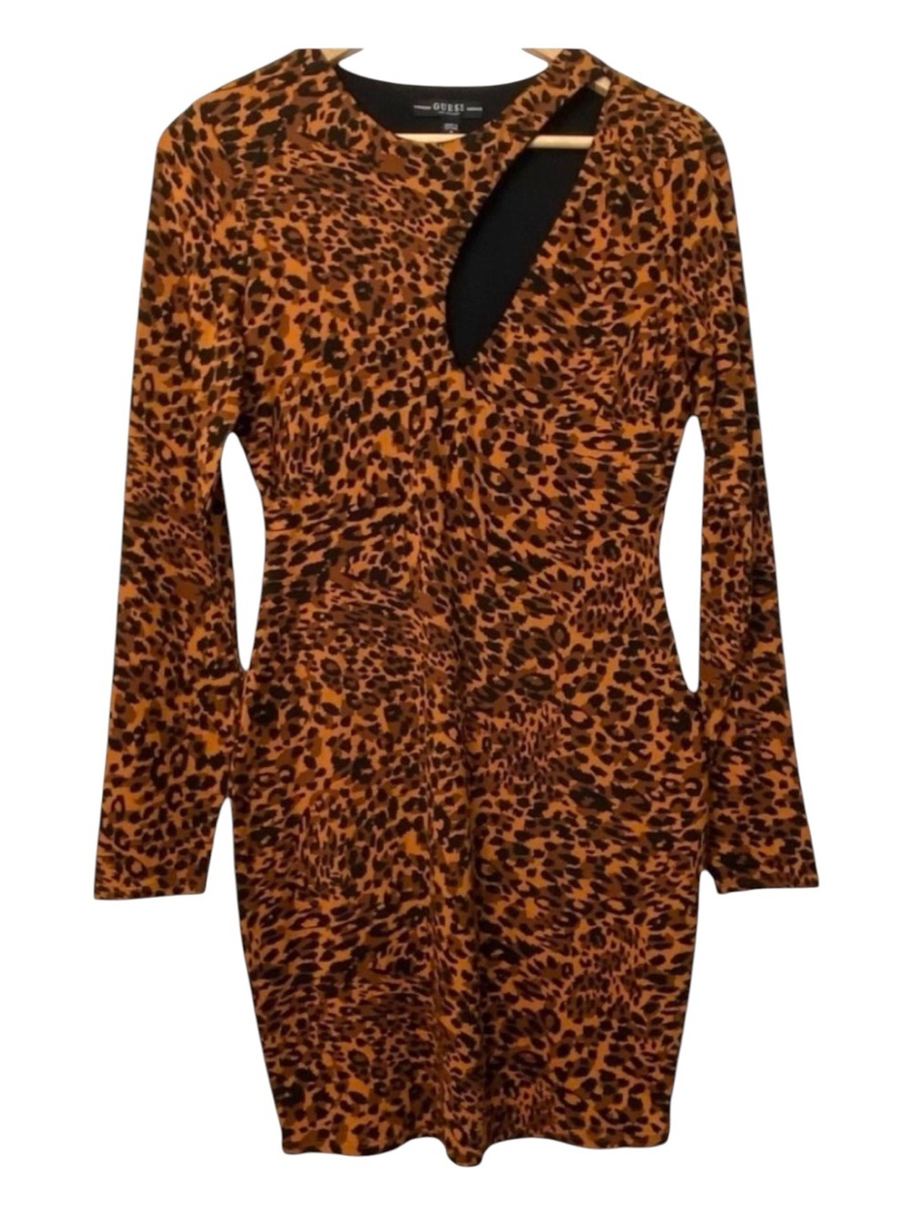 Guess dress leopard pattern cut out neck bodycon jersey brown-orange black Med